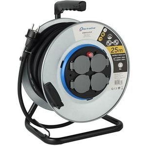 Elektrialine 208684 professionele kabelhaspel, 25 m, voor bouwplaats, metaal, 4 stopcontacten, IP44 met kabelgeleiding, vaste plaat en ergonomische handgreep