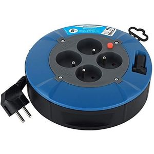 Electraline 28905 Verlengkabel voor huishouden, met 4 stopcontacten, 16 A, kabel 5 m, doorsnede 3G1 mm², blauw
