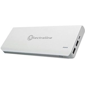 Electraline 500333 Powerbank met 2 USB-uitgangen, 1 A + 2, 1 A, voor smartphone, tablet, Kindle en andere elektronische apparaten, 10.000 mAh, wit