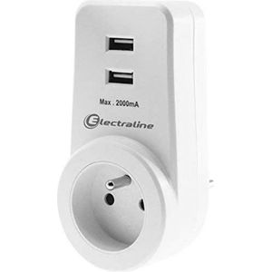 Energaline 70068 adapter stekkerdoos drievoudig | 1 stopcontact 16 A + 2 USB snellading 3,4 A, wit