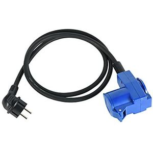 Electraline 55092 Camping-adapterkabel 1,5 M/verlenging/CEE-adapter met Schuko-stekker en CEE-hoekkoppeling incl. Schuko-contactdoos, rubberen kabel H07RN-F 3G1,5, voor buitengebruik IP44