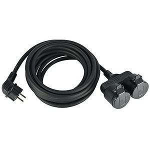 Electraline 55093 Bouwplaats Verlengkabel/Verlengkabel 5M, rubberen kabel H07RN-F3G1.5 met 2-weg rubberen koppeling IP44 voor buitengebruik