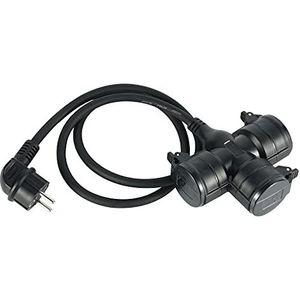 Electraline 55095 Bouwplaats Verlengkabel/Verlengkabel 1M, rubberen kabel H07RN-F3G1.5 met 3-weg rubberen koppeling IP44 voor buitengebruik