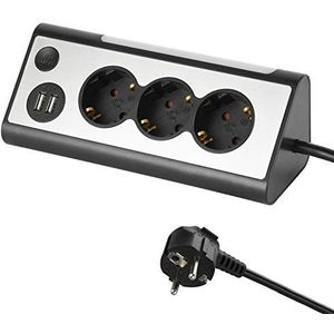 Electraline - 62512 - Stekkerdoos - 3-voudig - Met 2 USB-poorten en LED-nachtlampje