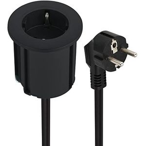 Electraline 62564 tafelblad Grommet inbouwdoos/tafelcontactdoosstrip/tafelcontactdoos/tafel inbouwdoos Schuko, kabel 2M, D 54mm + Voorzien van adapter voor standaard gaten 60 mm