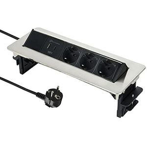 Electraline - 62570 - Uitschuifbare Tafelcontactdoos - 3-voudig - 2 USB 3.1A - Inbouwcontactdoos voor Werkblad