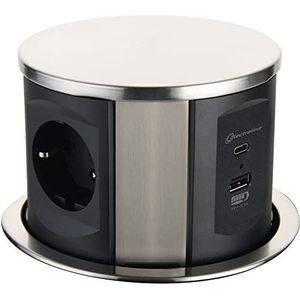 Electraline - 62571 - Intrekbare Tafelstekkerdoos - 3-weg Stopcontact - 2 USB 3.1A - Ingebouwde Aansluiting