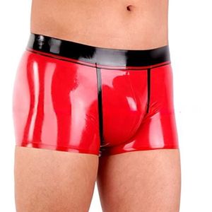 Rode en zwarte sexy latex boxershorts met versieringen voor-achterondergoed Rubberen BoyShorts-bodems