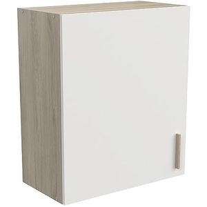 Keukenbovenkast, modulair, 1 deur, complete keuken ""ORIGAN"", kleur: mat wit en eiken, 60 x 30 x 70 cm