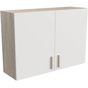 Demeyere Keukenbovenkast, modulair, 2 deuren, complete keuken ""Oregan"", kleur: mat wit en eiken, 100 x 30 x 70 cm