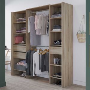 Kleerkast Mimi - Bruin - Spaanplaat - 7 Legplanken, 3 Lades, 2 Kledingroedes