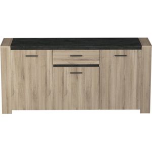 Dressoir Shane 3 draaideuren, 3 legplanken en 1 lade-Kronberg eik/Sidewalk zwart