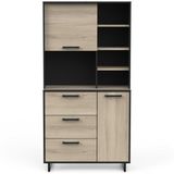 Keukenbuffet Roma 92cm breed in eiken/zwart melamine