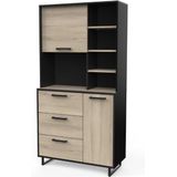 Keukenbuffet Roma 92cm breed in eiken/zwart melamine