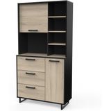 Keukenbuffet Roma 92cm breed in eiken/zwart melamine