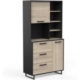 Keukenbuffet Roma 92cm breed in eiken/zwart melamine