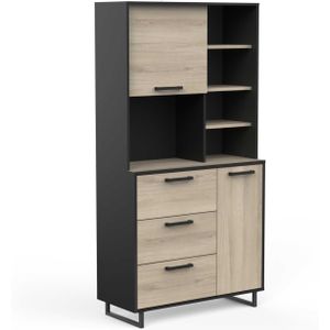 Keukenbuffet Roma 92cm breed in eiken/zwart melamine
