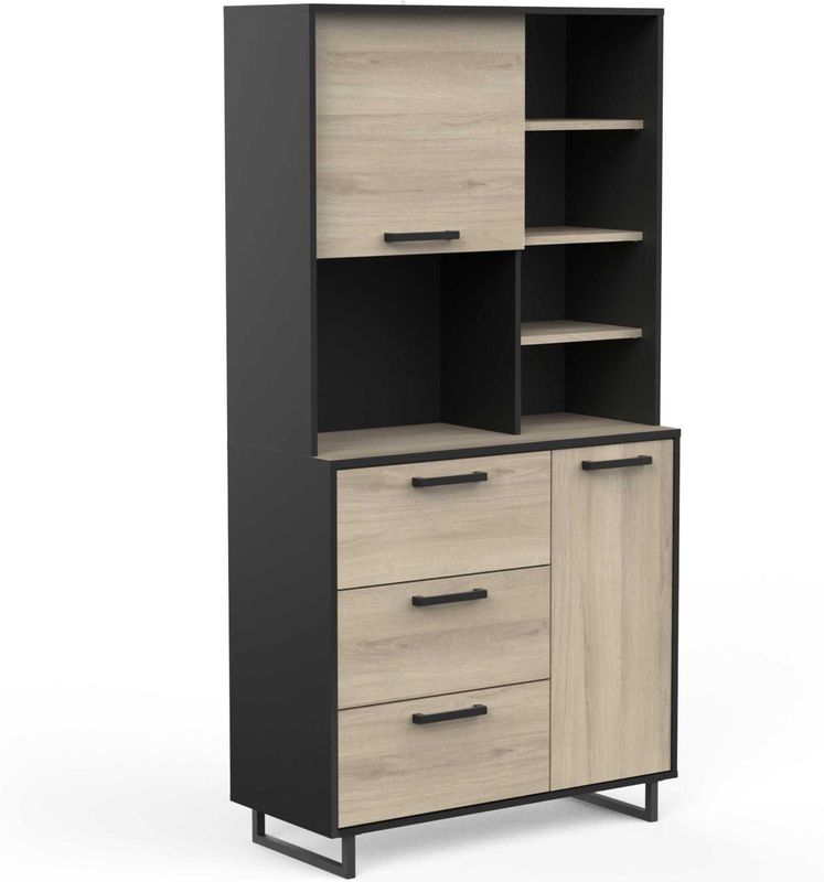 Keukenbuffet Roma 92cm breed in eiken/zwart melamine