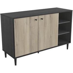 Demeyere Arty dressoir 2 deuren 3 planken in de kleur Kronberg eiken en zwart 70x110x39 cm