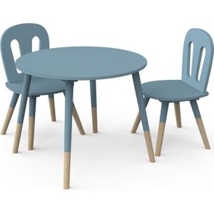 Set van 1 tafel + 2 stoelen FIRMIANA - Scandinavische stijl - kleuren: stormblauw en natuurlijk hout - DEMEYERE
