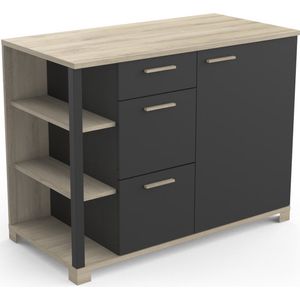 Klein dressoir, woonkamer of keuken, onderkast – 1 deur/3 laden, werkplaats/geïntegreerd werkblad, technisch hout, 1 200 x 600 x 924 mm