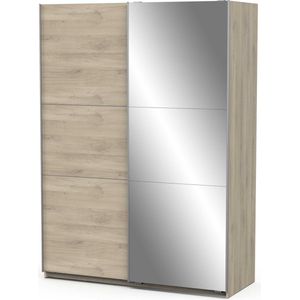 Demeyere Schuifdeurkast met spiegel en moderne kledingkast - Kronberg eiken & metalen afwerking - 148 x 59, bewerkt hout, 148 x 59,9 x 203 cm