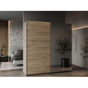 Garderobekast Spectre 195cm met schuifdeuren en spiegel - eikdecor