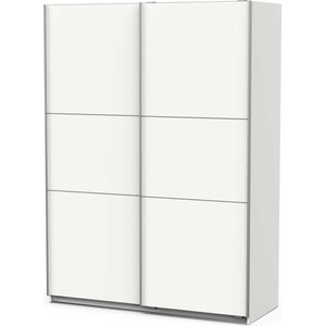 Demeyere Schuifdeurkast met moderne kledingkast - kleur: wit mat en metalen afwerking - 148 x 59, bewerkt hout, 148 x 59,9 x 203 cm