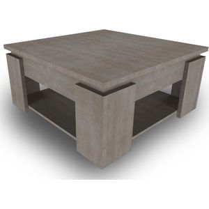 Vierkante salontafel van hout voor woonkamer in natuurlijke stijl, open opbergnis, dienblad 80 x 80 cm, hoogte 36 cm, gemaakt in Frankrijk