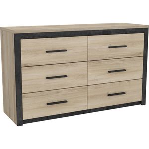 Demeyere Industriële commode met 6 laden, kleur zwart en Kronberg eiken, 129,1 x 41,8 x 77,1 cm