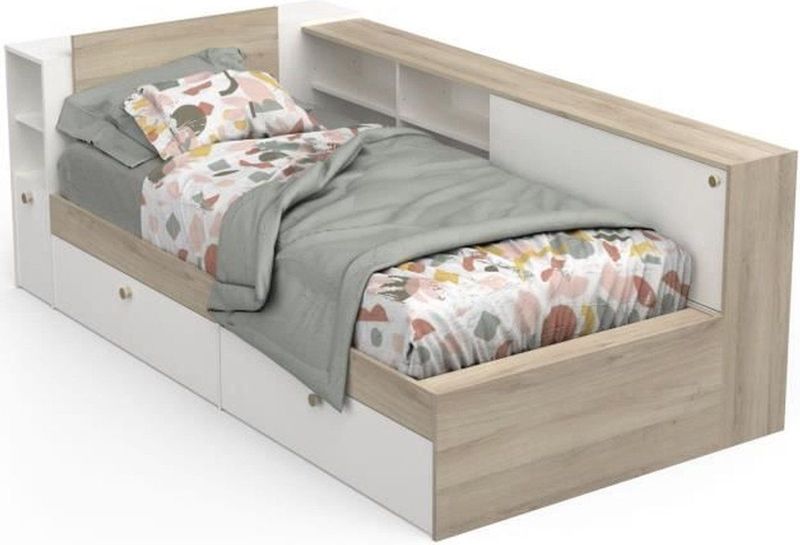 Bed Liva 90 x 190/200 cm-Kronberg eik/mat wit