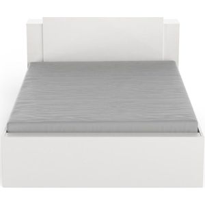 Demeyere Bed 140 x 190/200 cm, met industriële opslag, 2 laden, 2 nissen, kleur: mat zwart en licht eiken, 144,7 x 227 x 87,7 cm