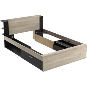 Vente-unique - ERALIA - Modulair Bed - Natuurlijk - Zwart - Spaanplaat - Met Opbergruimte
