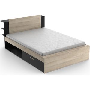 Modulair bed 140 x 190/200 cm met opbergruimte - Kleuren: naturel en zwart - ERALIA