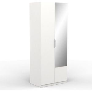 Demeyere Kast met spiegel en kledingkast 2 deuren 1 moderne nis - kleur wit mat - 79, bewerkt hout, 79,4 x 51,1 x 203 cm