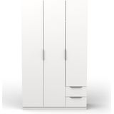 Demeyere Kledingkast met moderne kledingkast 3 deuren 2 laden 4 nissen - Kleur: wit mat 119, bewerkt hout, 119,4 x 51,1 x 203 cm