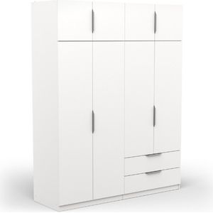 Demeyere Moderne kledingkast met kledingkast, 8 deuren, 5 planken, 2 laden, kleur: wit mat, 157,3 x 51,1 x 203 cm