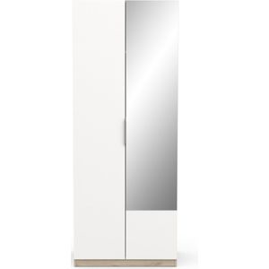 Demeyere Kast met spiegel en kledingkast 2 deuren 1 moderne nis - Kronberg eiken & wit mat 79, bewerkt hout, 79,4 x 51,1 x 203 cm