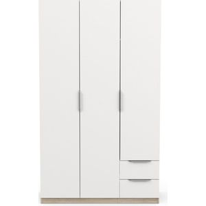 Demeyere Kledingkast met kledingkast, modern, 3 deuren, 2 laden, 4 nissen - Kronberg eiken & wit mat - 119, bewerkt hout, 119,4 x 51,1 x 203 cm