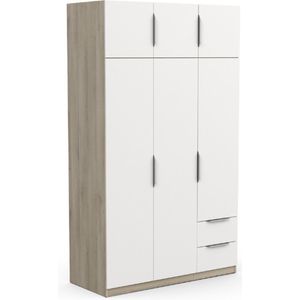 Demeyere Kledingkast met moderne kledingkast 6 deuren 5 planken 2 laden - Kronberg eiken & mat wit 119, bewerkt hout, 119,4 x 51,1 x 203 cm