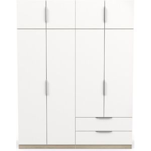 Demeyere Kledingkast met kledingkast, modern, 8 deuren, 5 planken, 2 laden, kleur: Kronberg eiken en mat wit, 157,3 x 51,1 x 203 cm