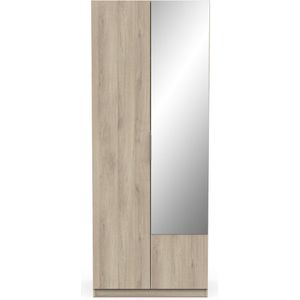 Demeyere Kast met spiegel en kledingkast, 2 deuren, 1 moderne nis, kleur Kronberg eik, 79,4 x 51,1 x 203 cm