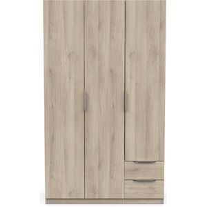 Demeyere Kledingkast met kledingkast, modern, 3 deuren, 2 laden, 4 nissen - Kleur: eiken Kronberg-119, bewerkt hout, 119,4 x 51,1 x 203 cm