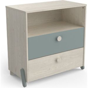 DEMEYERE Kindercommode Ilian met 2 laden van eiken topanga en groen, 73 x 74 x 40 cm