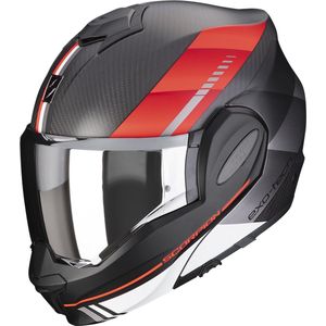 Scorpion EXO-Tech Evo Carbon Genus, modulaire helm, Mat Zwart/Grijs/Rood, L