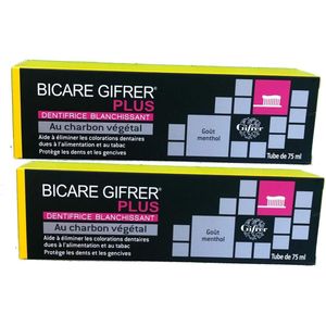 Bicare Gifrer whitening-tandpasta met plantaardige houtskool - Set van 2 tubes van 75 ml