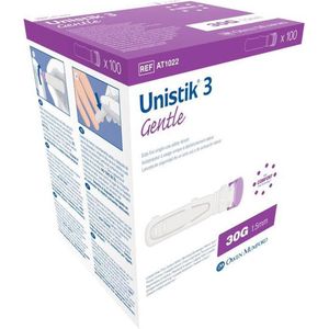 Unistik 3 veiligheidslancet Gentle 100 stuks (bloedglucose meten)