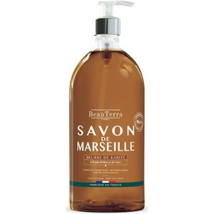 BeauTerra - Savon de Marseille, vloeibaar, 1 l – met sheaboter – lichaam en handen – 96,5% natuurlijke ingrediënten – 100% gemaakt in Frankrijk