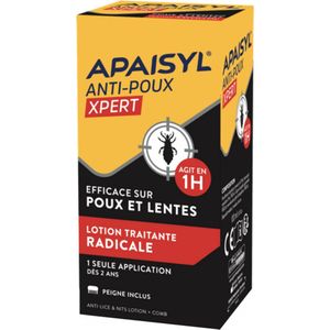 APAISYL, Xpert Luizenlotion, doodt 100% van de luizen en neten in 1 uur, 1 enkele toepassing, gepatenteerde micro-emulsie, gratis kam, 100 ml