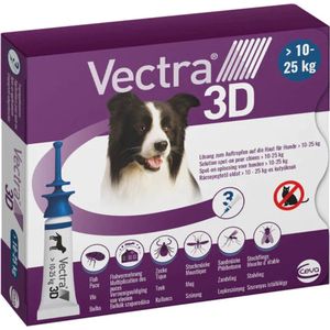VECTRA 3D Hond - 10 tot 25 kg - Anti Teken- en Vlooiendruppels hond - 3 pipetten